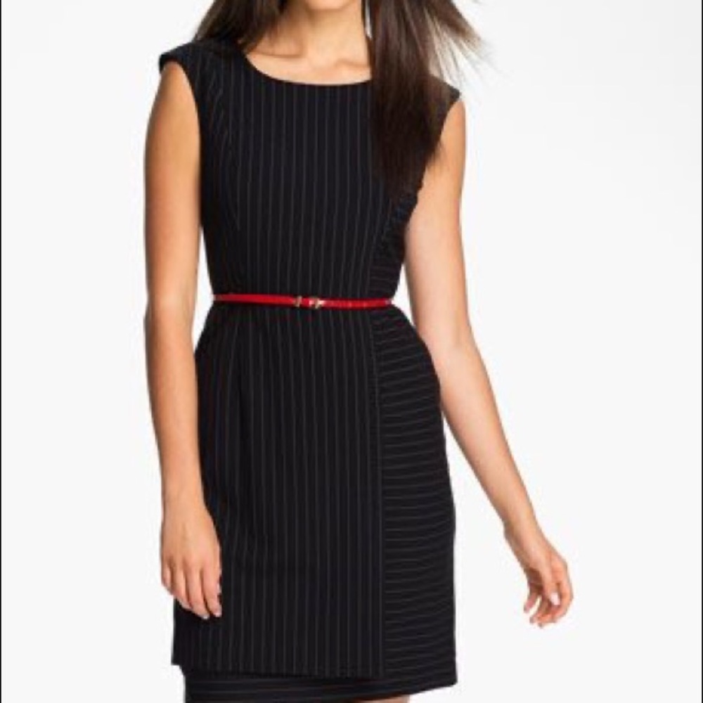 Calvin Klein pinstriped Black shift sleeveless MIDI dress